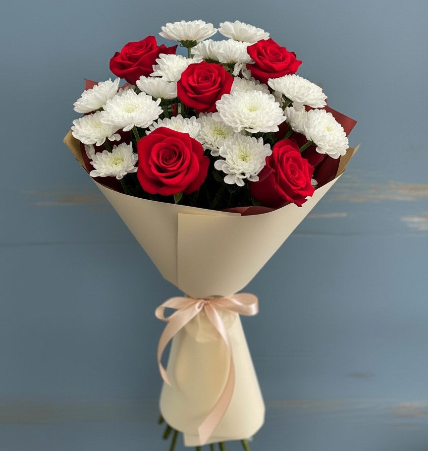 Букет цветов из: Розы и Хризантемы в Вичуге