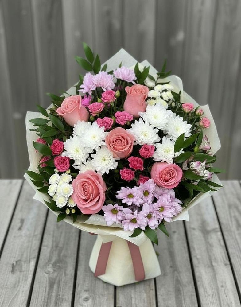 Букет цветов из: Альстромерии, Гвоздики, Розы и Хризантемы в Вичуге