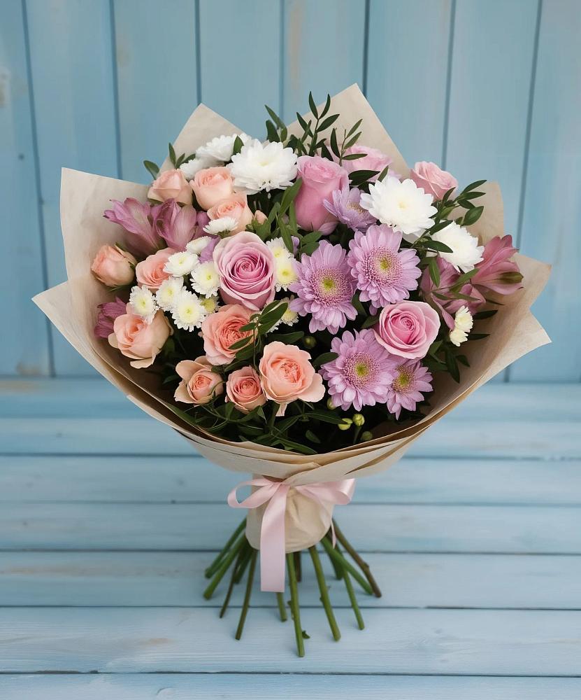 Букет цветов из: Хризантемы, Розы и Альстромерии в Вичуге