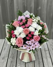Букет цветов из:  Альстромерии, Гвоздики, Розы и Хризантемы в Вичуге