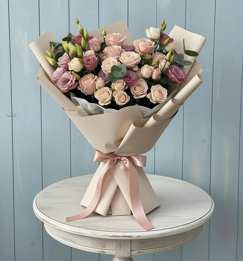 Букет цветов из: Розы и Лизиантусы в Вичуге