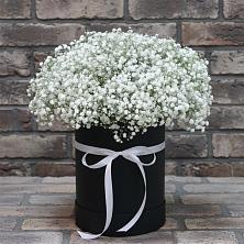 Цветочная композиция из Гипсофила в шляпной коробке в Вичуге