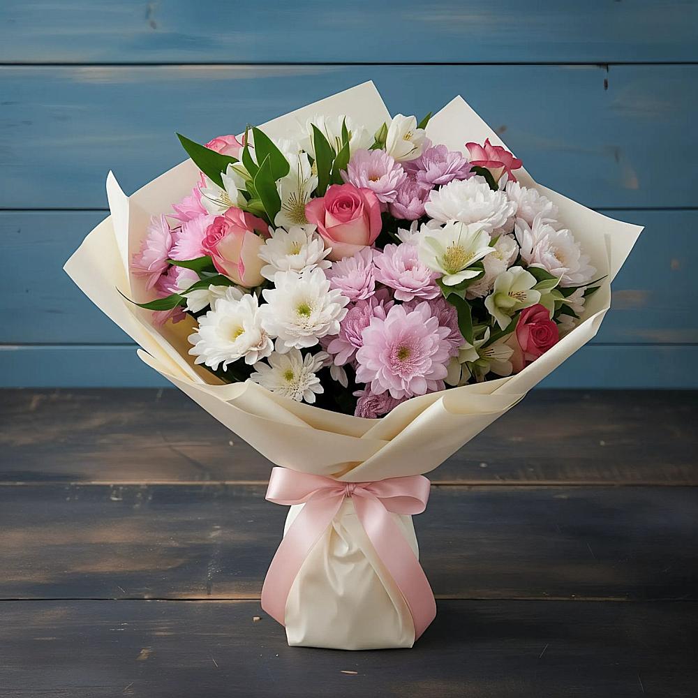 Букет цветов из: Хризантемы, Альстромерии и Розы в Вичуге